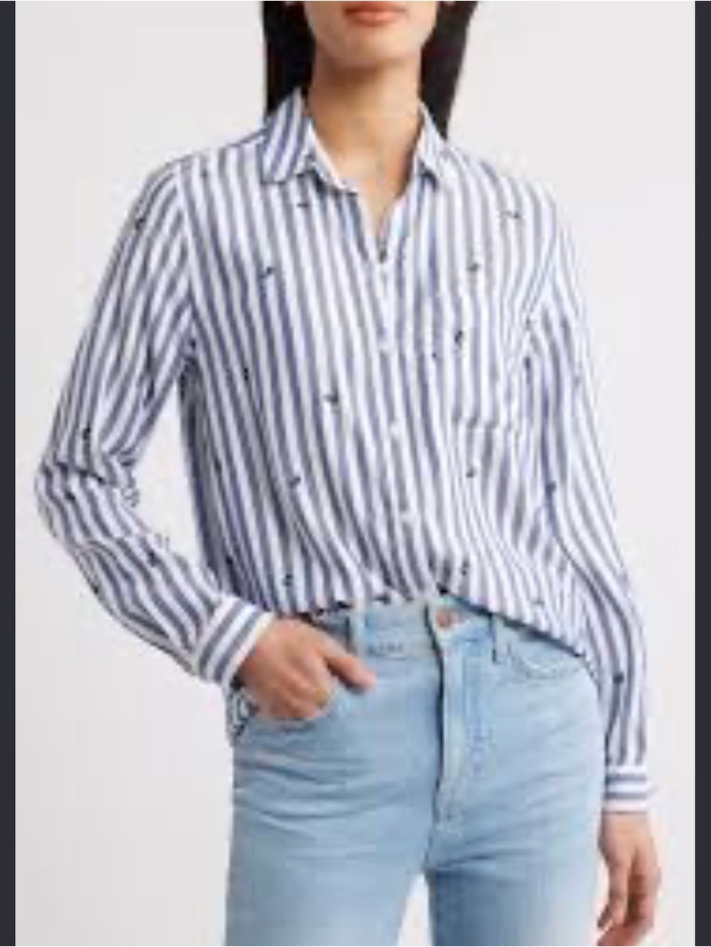 GAP Blue and White Vertical Stripe Button-Down Shirt